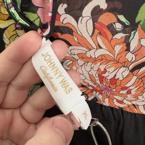 Johnny Was Womn XL Black Floral Cotton Silk Sheer Metalli Notte A-Line Dress NWT - Picture 9 of 14